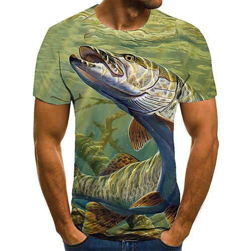 

Men's Unisex Tee T shirt Shirt 3D Print Graphic Prints Fish Plus Size Print Short Sleeve Casual Tops Basic Fashion Designer Big and Tall Round Neck Green