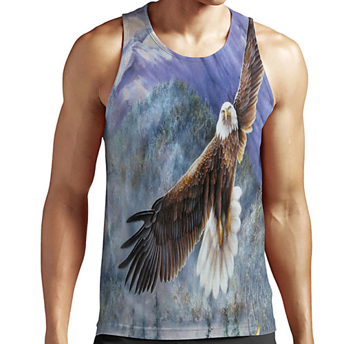 

Men's Unisex Tank Top Undershirt 3D Print Graphic Prints Eagle Animal Plus Size Print Sleeveless Casual Tops Basic Designer Big and Tall Blue