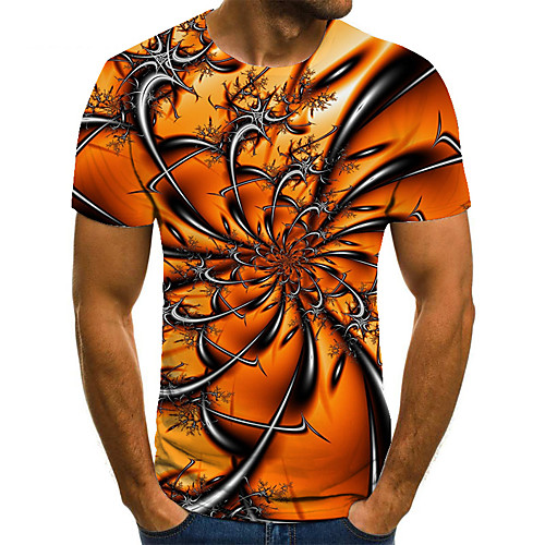 

Men's Unisex Tee T shirt Shirt 3D Print Floral Graphic Prints Plus Size Print Short Sleeve Casual Tops Basic Fashion Designer Big and Tall Round Neck Orange