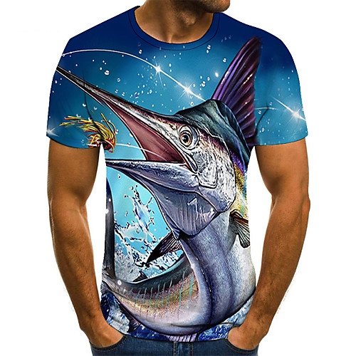 

Men's Unisex Tee T shirt 3D Print Graphic Prints Fish Plus Size Print Short Sleeve Casual Tops Basic Fashion Designer Big and Tall Blue