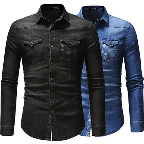 

Men's Shirt Floral Button-Down Long Sleeve Casual Tops Cotton Casual Fashion Breathable Comfortable Black Blue