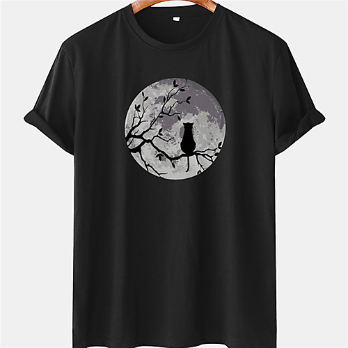 

Men's Unisex Tee T shirt Shirt Hot Stamping Cat Graphic Prints Moon Plus Size Short Sleeve Casual Tops 100% Cotton Basic Designer Big and Tall White Blue Black / Summer