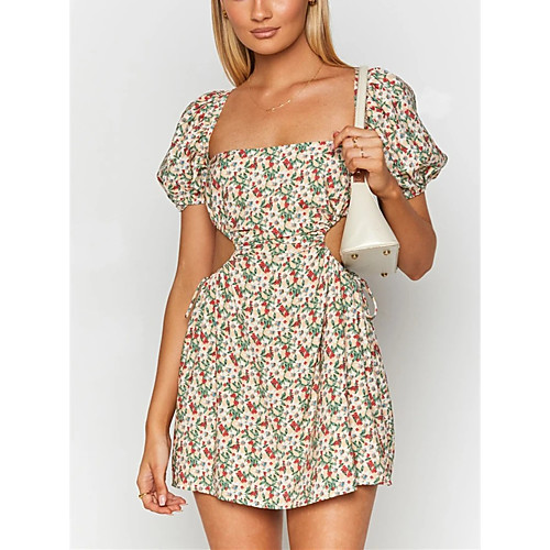 

2021 european and american cross-border spring and summer new style small floral print fresh and sweet open back short dress 8218