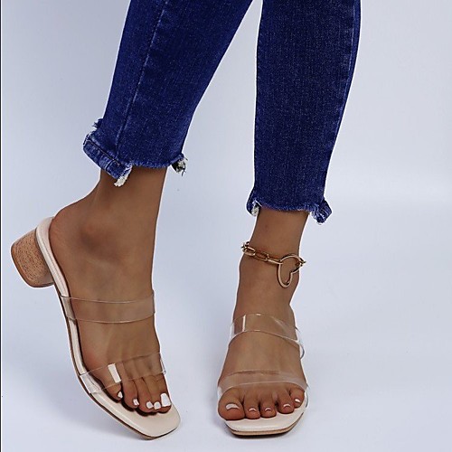 

Women's Sandals Chunky Heel Round Toe PU Brown Beige