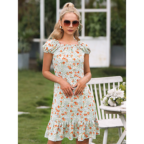 

Women's A Line Dress Knee Length Dress Purple Yellow Green Short Sleeve Print Spring Summer Casual / Daily 2021 M L XL 2XL 3XL