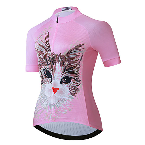 

21Grams Women's Short Sleeve Cycling Jersey Summer Spandex Polyester Pink Cat Animal Bike Jersey Top Mountain Bike MTB Road Bike Cycling Quick Dry Moisture Wicking Breathable Sports Clothing Apparel