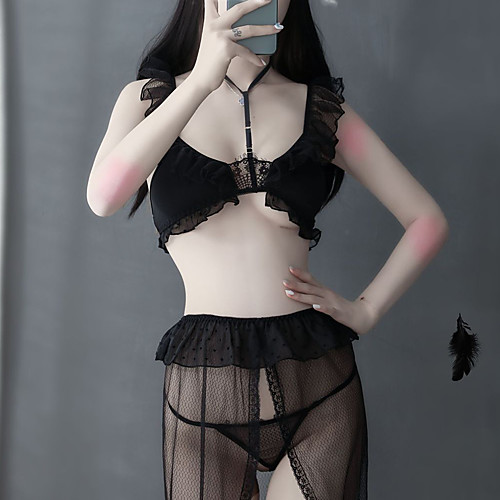 

Women's Mesh Erotic Matching Bralettes Suits Nightwear Solid Colored White / Black One-Size / Strap / Strap