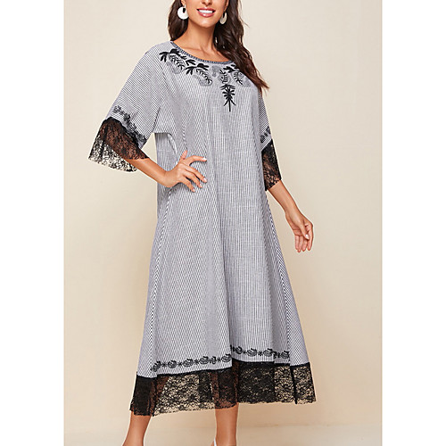 

Women's A Line Dress Midi Dress White Half Sleeve Print Color Block Patchwork Print Fall Summer Round Neck Casual 2021 S M L XL / Cotton / Cotton