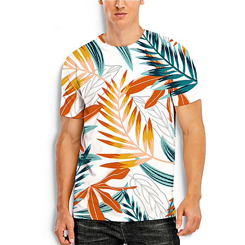 

Men's Tee T shirt 3D Print Graphic Prints Leaves Print Short Sleeve Daily Tops Casual Designer Big and Tall Yellow