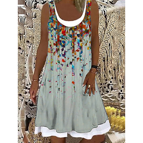 

Women's Shift Dress Knee Length Dress Light Blue Sleeveless Floral Print Print Spring Summer Boat Neck Casual Holiday 2021 S M L XL XXL 3XL