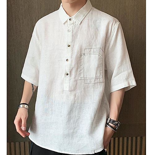 

Men's Shirt non-printing Solid Colored 3/4 Length Sleeve Daily Tops White Black Brown