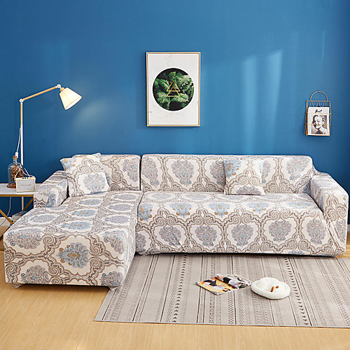 

Royal Print Dustproof All-powerful Slipcovers Stretch L Shape Sofa Cover Super Soft Fabric Couch Cover Sofa Furniture Protector with One Free Boster Case
