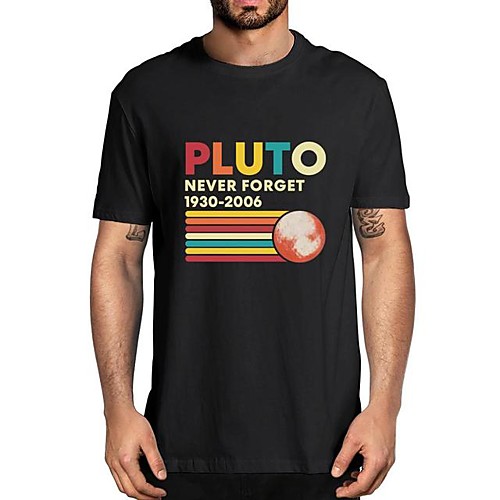 

Men's Unisex Tee T shirt Shirt Hot Stamping Graphic Prints Pluto Letter Plus Size Print Short Sleeve Casual Tops Cotton Basic Fashion Designer Big and Tall Round Neck White Black Light gray / Summer