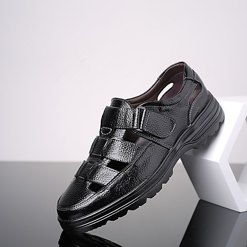 

Men's Sandals Flat Sandals Beach Daily Leather Breathable Non-slipping Black Brown Spring Summer