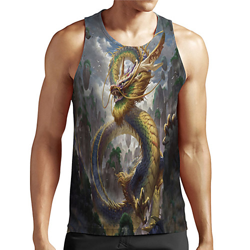 

Men's Unisex Tank Top Undershirt 3D Print Dragon Graphic Prints Print Sleeveless Casual Tops Basic Designer Big and Tall Gray