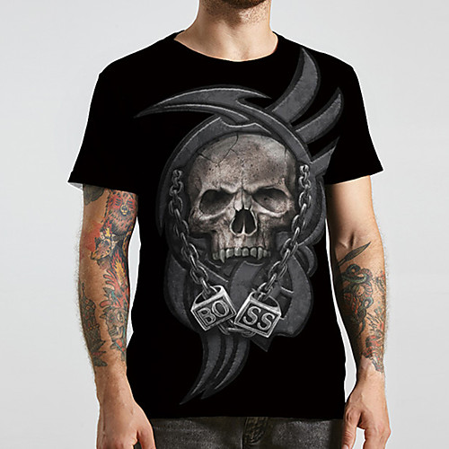 

Men's Unisex Tee T shirt Shirt 3D Print Graphic Prints Skull Plus Size Print Short Sleeve Casual Tops Basic Designer Big and Tall Round Neck Black / Summer