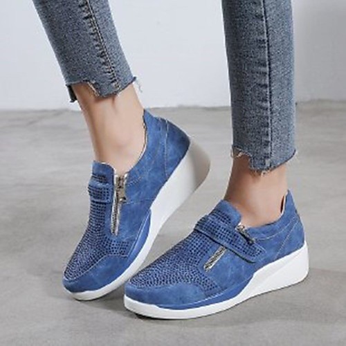 

Women's Trainers Athletic Shoes Hidden Heel Round Toe PU Rhinestone Solid Colored Black Blue Khaki