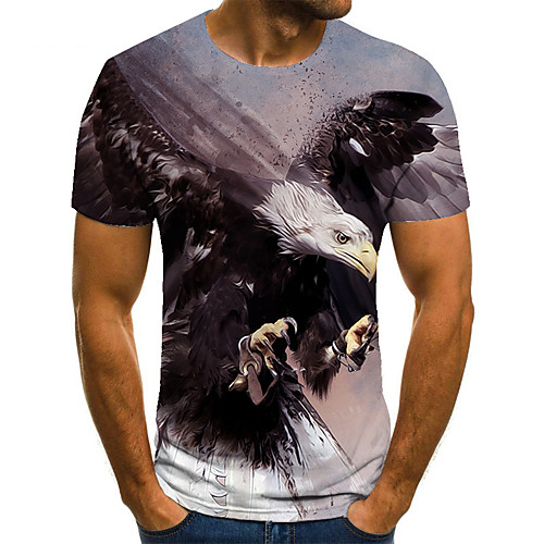 

Men's Unisex Tee T shirt 3D Print Graphic Prints Eagle Plus Size Print Short Sleeve Casual Tops Basic Fashion Designer Big and Tall Gray