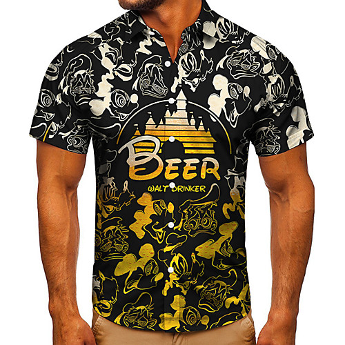 

Men's Shirt 3D Print Graphic Prints Letter Button-Down Short Sleeve Street Tops Casual Fashion Classic Breathable Yellow
