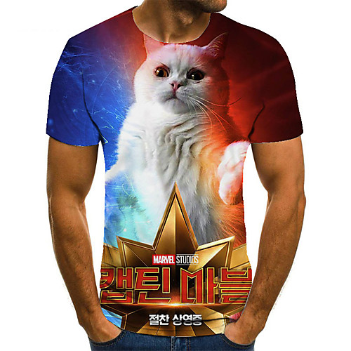 

Men's Unisex Tee T shirt 3D Print Cat Graphic Prints Plus Size Print Short Sleeve Casual Tops Basic Fashion Designer Big and Tall Blue