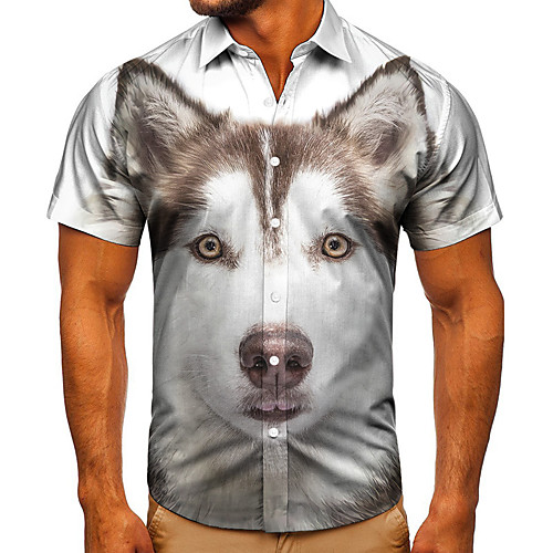 

Men's Shirt 3D Print Dog Graphic Prints Button-Down Short Sleeve Street Tops Casual Fashion Classic Breathable White