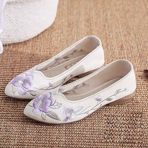 

Women's Flats Chunky Heel Pointed Toe Wedding Sandals Basic Chinoiserie Cotton Flower Floral White Pink Green / Booties / Ankle Boots