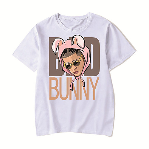 

Men's Unisex Tee T shirt Hot Stamping Anime Graphic Prints Plus Size Bad bunny Print Short Sleeve Casual Tops Cotton Basic Designer Big and Tall White Black Red