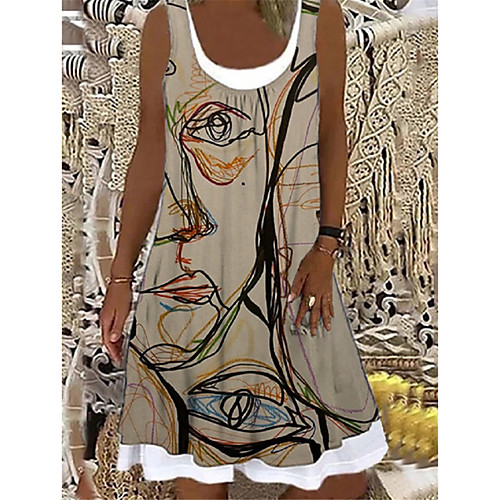 

Women's A Line Dress Knee Length Dress color Gray Sky Blue Red Apricot Dark Blue Sleeveless Print Spring Summer Casual / Daily 2021 S M L XL XXL XXXL