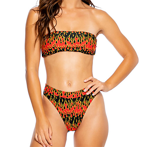 

Women's Bikini 2 Piece Swimsuit Tummy Control Push Up Red Swimwear Padded Crop Top Strapless Bathing Suits New Casual Sexy / Holiday / Padded Bras / Beach