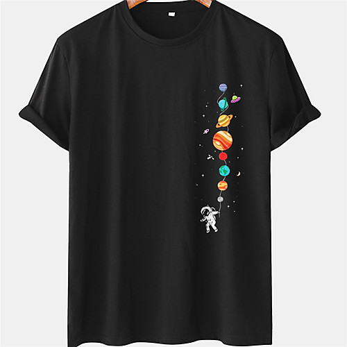 

Men's Unisex Tee T shirt Hot Stamping Graphic Prints Astronaut Planet Plus Size Short Sleeve Casual Tops 100% Cotton Basic Designer Big and Tall Black