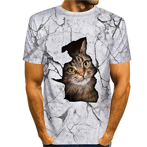 

Men's Tee T shirt Shirt 3D Print Cat Graphic Prints Print Short Sleeve Daily Tops Casual Designer Big and Tall Round Neck White / Summer