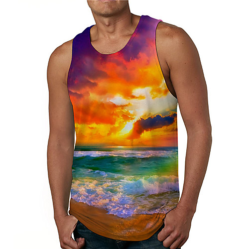 

Men's Tank Top Undershirt 3D Print Graphic Prints Beach Print Sleeveless Daily Tops Casual Designer Big and Tall Orange