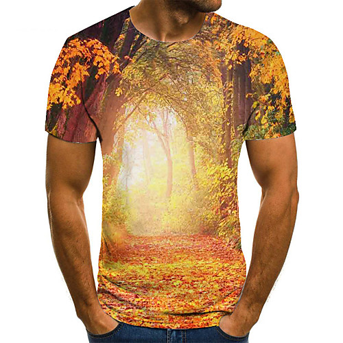 

Men's Unisex Tee T shirt 3D Print Graphic Prints Forest Plus Size Print Short Sleeve Casual Tops Basic Fashion Designer Big and Tall Yellow