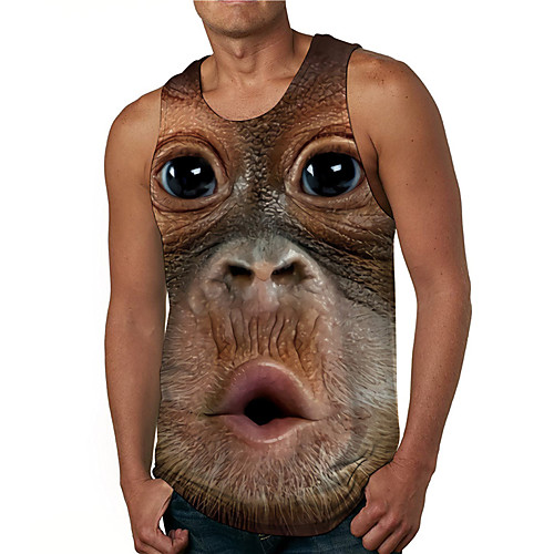 

Men's Tank Top Undershirt Shirt 3D Print Graphic Prints Orangutan Print Sleeveless Daily Tops Casual Designer Big and Tall Round Neck Brown / Summer