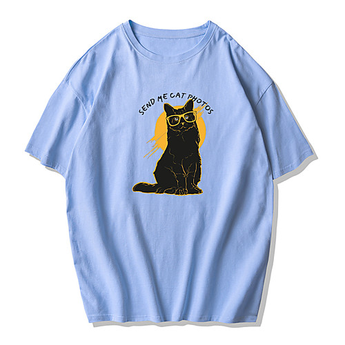 

Men's Unisex Tee T shirt Hot Stamping Cat Graphic Prints Plus Size Print Short Sleeve Street Tops Cotton Basic Designer Big and Tall Round Neck White Black Blue / Summer