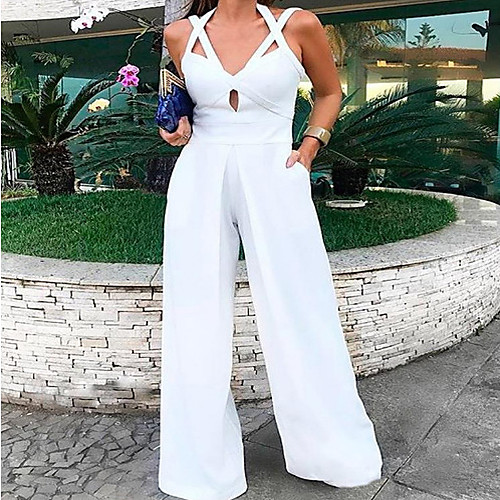 

Jumpsuits Elegant Sexy Wedding Guest Prom Dress V Neck Sleeveless Floor Length Spandex with Criss Cross 2021