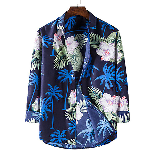 

Men's Shirt Other Prints Floral Graphic Leaves Long Sleeve Casual Tops Casual Navy Blue