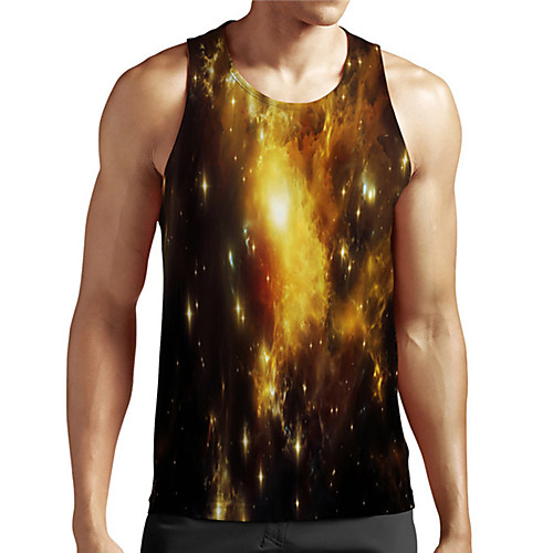 

Men's Unisex Tank Top Undershirt 3D Print Galaxy Graphic Prints Plus Size Print Sleeveless Casual Tops Basic Designer Big and Tall Gold