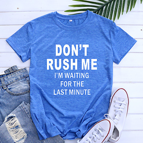 

Women's T shirt Graphic Letter Print Round Neck Basic Tops Blue Blushing Pink Black