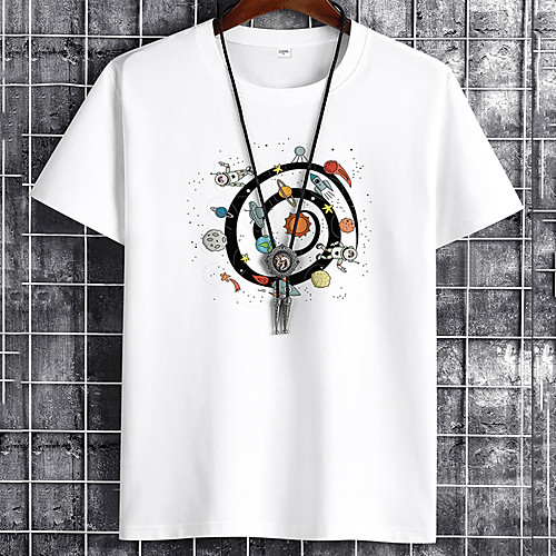 

Men's Unisex Tee T shirt Shirt Hot Stamping Galaxy Graphic Prints Plus Size Print Short Sleeve Casual Tops Cotton Basic Cartoon Designer Big and Tall Round Neck White Black / Summer