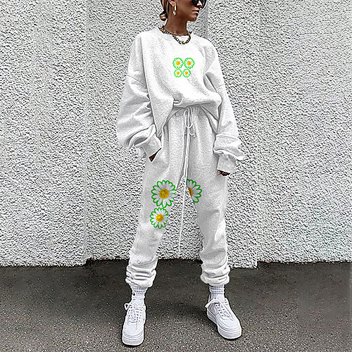 

Women's Basic Streetwear Floral 3D Print Vacation Casual / Daily Two Piece Set Crew Neck Tracksuit T shirt Pant Loungewear Drawstring Print Tops / Loose