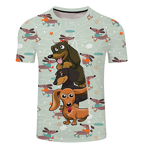 

Men's Unisex Tee T shirt 3D Print Dog Graphic Prints Plus Size 3D Print Short Sleeve Casual Tops Basic Designer Big and Tall Green / Gray Yellow Black