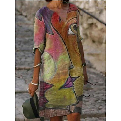 

Women's A Line Dress Knee Length Dress Blue khaki Light Green Short Sleeve Pattern Summer Casual 2021 S M L XL XXL XXXL