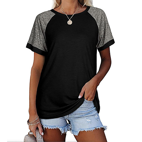 

Women's T shirt Plain Round Neck Tops Basic Basic Top Black Blue Blushing Pink