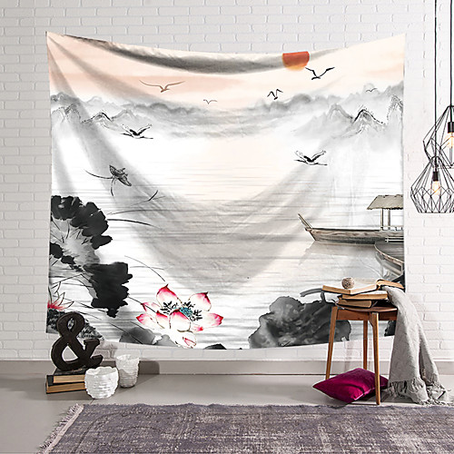 

Chinese Style Ink Painting Style Wall Tapestry Art Decor Blanket Curtain Hanging Home Bedroom Living Room Decoration Polyester