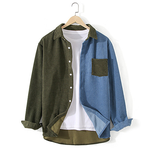 

Men's Shirt Color Block Button-Down Long Sleeve Casual Tops Lightweight Casual Fashion Breathable Army Green