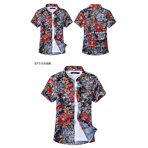 

Men's Shirt Other Prints Floral Graphic Short Sleeve Casual Tops Fashion Navy Blue