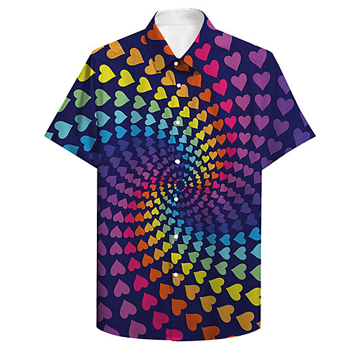 

Men's Shirt 3D Print Heart Plus Size 3D Print Button-Down Short Sleeve Casual Tops Casual Fashion Breathable Comfortable Rainbow / Sports