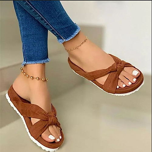 

Women's Sandals Comfort Shoes Flat Heel Peep Toe PU Bowknot Flower Solid Colored Dark Brown Yellow Black