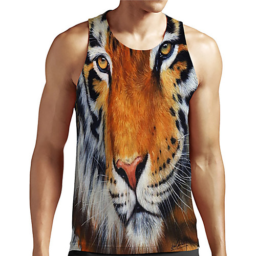 

Men's Unisex Tank Top Undershirt 3D Print Graphic Prints Lion Animal Plus Size Print Sleeveless Casual Tops Basic Designer Big and Tall Yellow